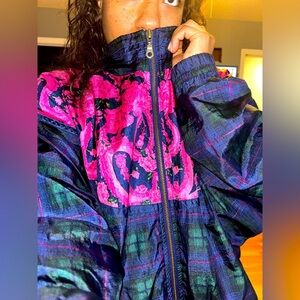 Paisley & Plaid Windbreaker 90s Jacket Women’s 3x Pink And Green Zip Up Vintage